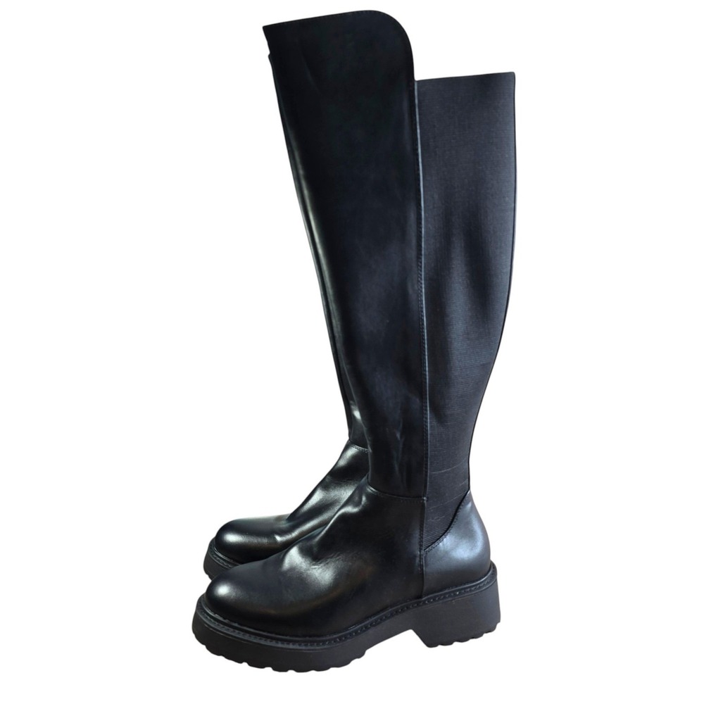 Steve Madden Womens Black Tall Lug Sole Elastic Back Knee‎ High Boots Size 8.5